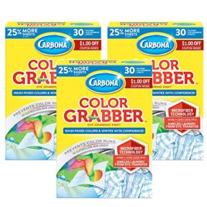 carbona color grabber™ | protects laundry from color runs or bleeds | mix whites & colors | in-wash dye grabbing sheets | 30 count per box, 3 pack