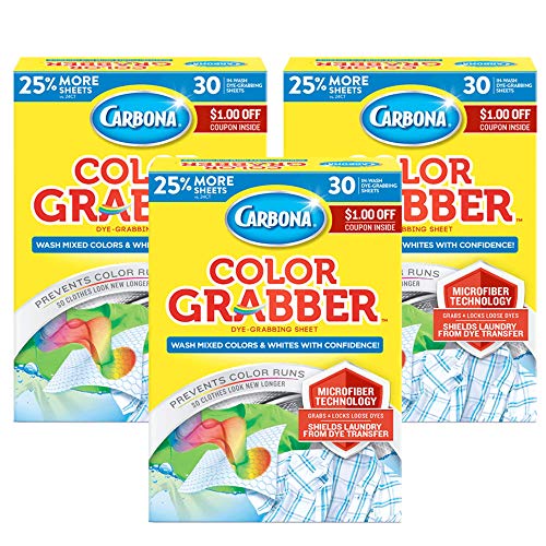 Carbona Color Grabber™ | Protects Laundry From Color Runs or Bleeds | Mix Whites & Colors | In-Wash Dye Grabbing Sheets | 30 Count Per Box, 3 Pack