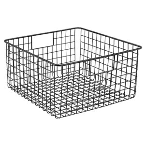 mDesign Metal Wire Food Storage Basket Organizer with Handles for Organizing Kitchen Cabinets, Pantry Shelf, Bathroom, Laundry Room, Closets, Garage - Concerto Collection - 2 Pack - Black