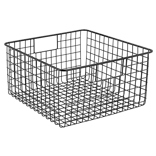 mDesign Metal Wire Food Storage Basket Organizer with Handles for Organizing Kitchen Cabinets, Pantry Shelf, Bathroom, Laundry Room, Closets, Garage - Concerto Collection - 2 Pack - Black