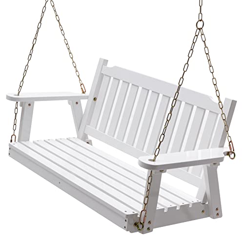 Anraja Wooden Porch Swing 2-Seater, Bench Swing with Hanging Chains, Heavy Duty 800 LBS, for Outdoor Patio Garden Yard,4 Ft,White