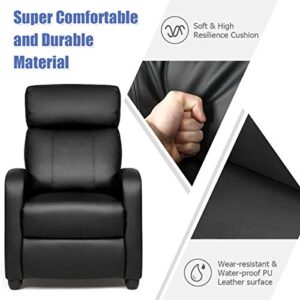 Giantex Recliner Chair, Massage Winback Single Sofa w/Side Pocket, PU Leather Recliner Sofa for Living Room, Modern Padded Seat Reclining Chair, Home Theater Seating Office for Adults (Black)