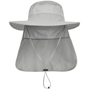 lcztn mens upf 50+ sun protection safari cap wide brim fishing hiking hat with neck flap for garden work (light grey)