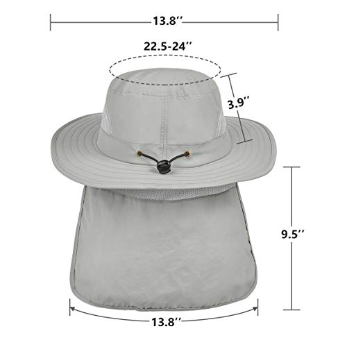 LCZTN Mens UPF 50+ Sun Protection Safari Cap Wide Brim Fishing Hiking Hat with Neck Flap for Garden Work (Light Grey)