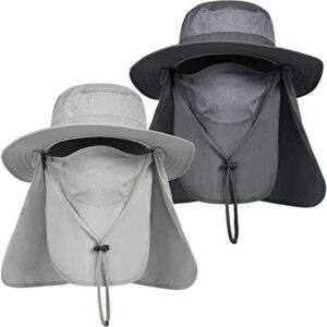 iyebrao mens outdoor sun hat with face neck flap uv protection for fishing hiking garden (2 pack-dark gray＆light gray)