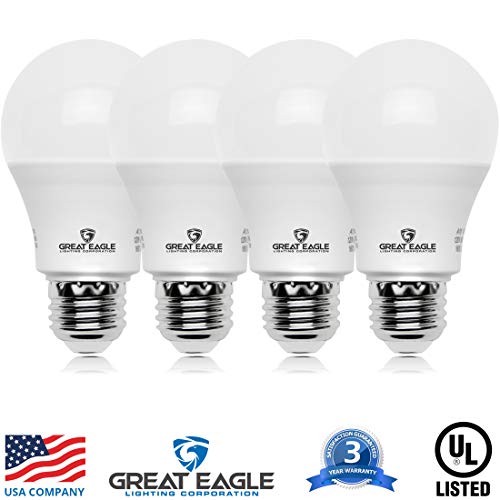 GREAT EAGLE LIGHTING CORPORATION A19 LED Light Bulb, 6W (40W Equivalent), UL Listed, 2700K (Warm White), 450 Lumens, Non-dimmable, Standard Replacement (4 Pack)
