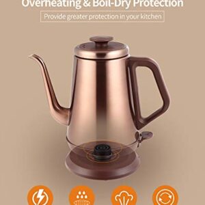 DmofwHi 1000W Gooseneck Electric Kettle (1.0L),100% Stainless Steel BPA Free Tea Kettle with Auto Shut - Off Protection, Pour Over Coffee Kettle -Copper