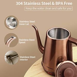 DmofwHi 1000W Gooseneck Electric Kettle (1.0L),100% Stainless Steel BPA Free Tea Kettle with Auto Shut - Off Protection, Pour Over Coffee Kettle -Copper