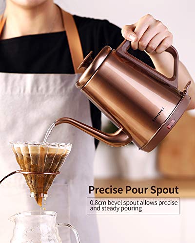 DmofwHi 1000W Gooseneck Electric Kettle (1.0L),100% Stainless Steel BPA Free Tea Kettle with Auto Shut - Off Protection, Pour Over Coffee Kettle -Copper