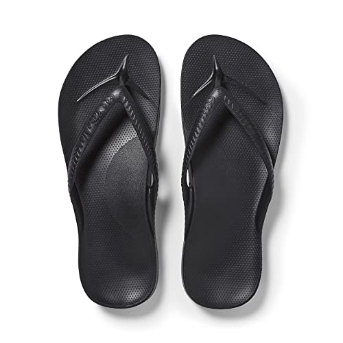 ARCHIES Footwear - Flip Flop Sandals – Offering Great Arch Support and Comfort - Black (Women's US 7/Men's US 6)