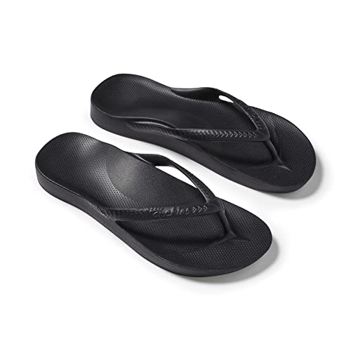 ARCHIES Footwear - Flip Flop Sandals – Offering Great Arch Support and Comfort - Black (Women's US 7/Men's US 6)