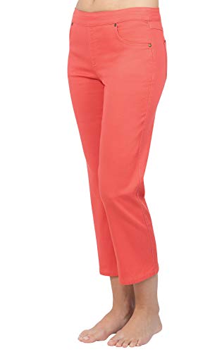 PajamaJeans Pull On Capris For Women - Womens Capri Jeans, Coral, 2X