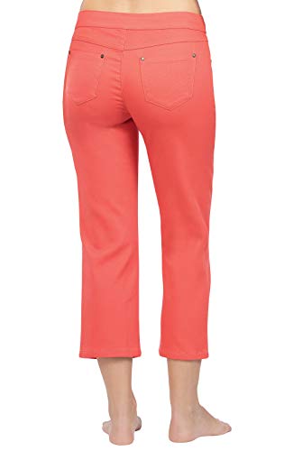 PajamaJeans Pull On Capris For Women - Womens Capri Jeans, Coral, 2X