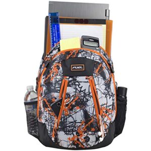 FUEL Active Backpack, Black/Orange/Urban Grid Print