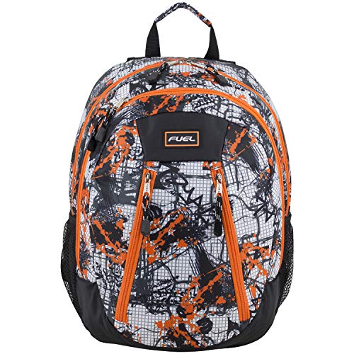 FUEL Active Backpack, Black/Orange/Urban Grid Print