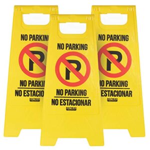 bolthead industrial hi viz no parking sign | english and spanish (no estacionar) | double-sided, portable, fold-out | 3 pack