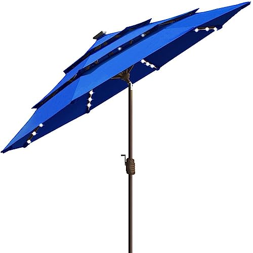 EliteShade USA Sunumbrella Solar 9ft 3 Tiers Market Umbrella with 80 LED Lights Patio Umbrellas Outdoor Table with Ventilation and 5 Years Non-Fading Top,Royal Blue