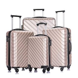 Apelila 5 Piece Hardshell Luggage Sets,Travel Suitcase,Carry On Luggage with Spinner Wheels Free Cover&Hanger Inside (Champagne Gold With Bag)
