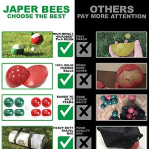 JAPER BEES Bocce Ball Set Solid Resin 90mm Outdoor Lawn Games for Family with 8 Balls 1 Pallino Measuring Rope Canvas Carrying Case