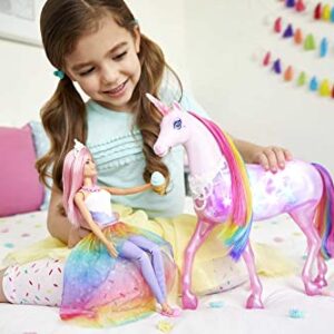 Barbie Dreamtopia Doll & Unicorn Set, Pink-Haired Fashion Doll & Magical Lights Unicorn Toy with Rainbow Mane, Lights & Sounds (Amazon Exclusive)