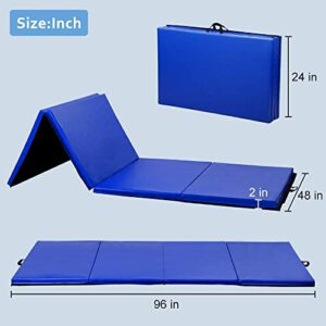 Thick Gymnastics Exercise Mat, 4'x8'x2"Extra Thick High Density Anti-Tear Folding Tumbling Mats Gymnastics for Home, Gym Mat for MMA, Stretching Yoga Cheerleading Martial Arts, Aerobics (Blue)