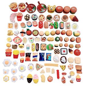 anrher 100pcs miniature foods hamburg french fries sushi decoration mixed resin sets for adults kids doll house pretend kitchen play cooking game toys diy birthday party present¡­