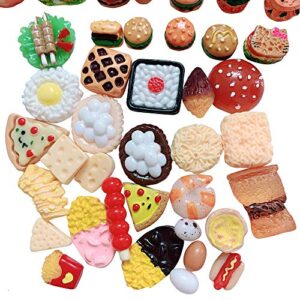 Anrher 100pcs Miniature Foods Hamburg French Fries Sushi Decoration Mixed Resin Sets for Adults Kids Doll House Pretend Kitchen Play Cooking Game Toys DIY Birthday Party Present¡­