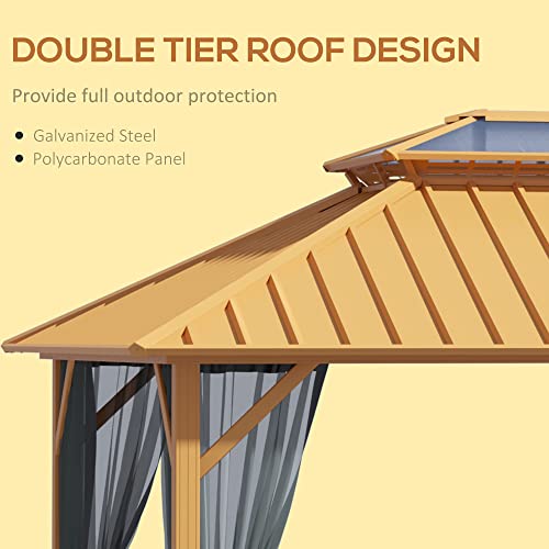 Outsunny 10' x 12' Hardtop Gazebo Canopy with Galvanized Steel Double Roof, Skylight Window, Aluminum Frame, Outdoor Permanent Pavilion with Netting, for Patio, Garden, Backyard, Yellow