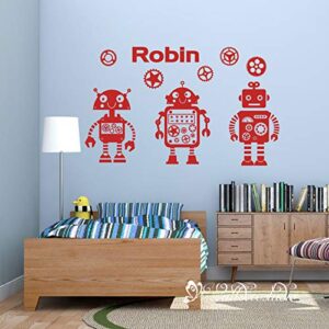 boys name robots wall decal-robot & gears decal - personalized boy robots decal-robots gears name vinyl name wall sticker wall decor