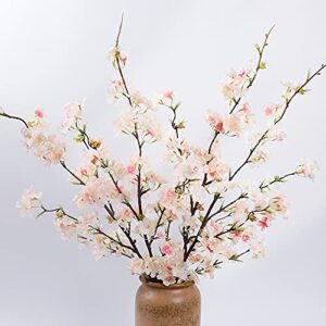 lesing 4pcs cherry blossom flowers artificial, fake silk cherry blossom branches tall peach blossom flower stems arrangement for wedding home office party decoration (light pink -1)