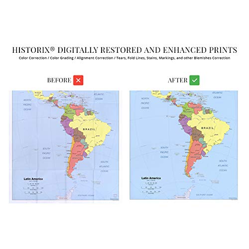 HISTORIX 2006 Latin America Map Poster - 24x30 Inch Central and South America Map - Latin American Poster - South America Map Poster - South America Wall Map