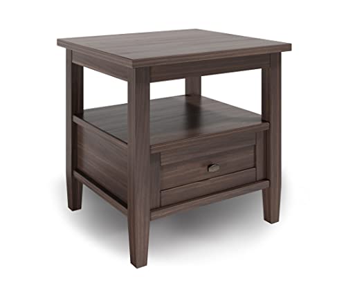 SIMPLIHOME Warm Shaker SOLID WOOD 20 inch Wide Rectangle End Table in Warm Walnut Brown with Storage, 1 Drawer, 1 Shelf, for the Living Room and Bedroom