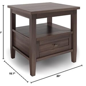 SIMPLIHOME Warm Shaker SOLID WOOD 20 inch Wide Rectangle End Table in Warm Walnut Brown with Storage, 1 Drawer, 1 Shelf, for the Living Room and Bedroom