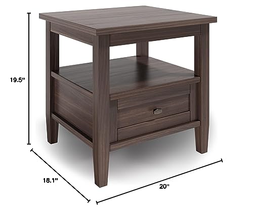 SIMPLIHOME Warm Shaker SOLID WOOD 20 inch Wide Rectangle End Table in Warm Walnut Brown with Storage, 1 Drawer, 1 Shelf, for the Living Room and Bedroom