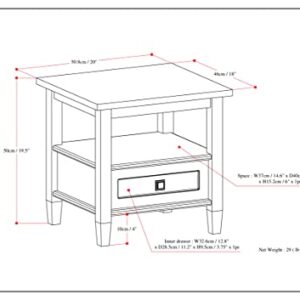 SIMPLIHOME Warm Shaker SOLID WOOD 20 inch Wide Rectangle End Table in Warm Walnut Brown with Storage, 1 Drawer, 1 Shelf, for the Living Room and Bedroom