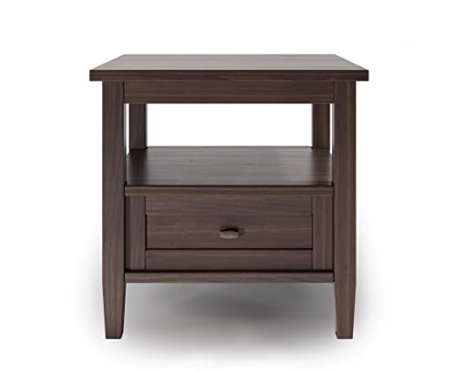 SIMPLIHOME Warm Shaker SOLID WOOD 20 inch Wide Rectangle End Table in Warm Walnut Brown with Storage, 1 Drawer, 1 Shelf, for the Living Room and Bedroom