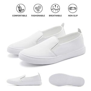 hash bubbie Women's Slip on Shoes Fashion PU Leather Sneaker Low Top Casual Shoes (9, White, Numeric_9)