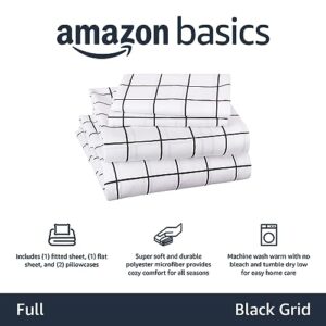 Amazon Basics Soft Microfiber 4-Piece Bed Sheet Set with Elastic Side Pockets, Full, Black Grid, Geometric