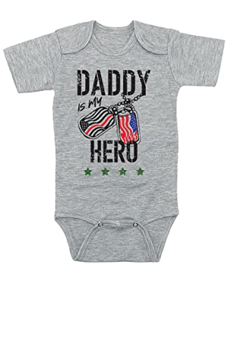 TeeNow -Daddy Is My Hero (Custom All Branches) - US Military Inspired Baby Infant Onesie/Bodysuit - Boy/Girl (3-6 Months, Grey - ARMY)