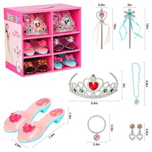 Princess Jewelry Boutique Dress Up and Elegant Shoe(4 Pairs of Girls Heels Shoes),Role Play Fashion Accessories of Crowns, Necklaces, Bracelets, Rings,Girls Beauty Gift Toys for Age 2 3 4 5 6 Year Old