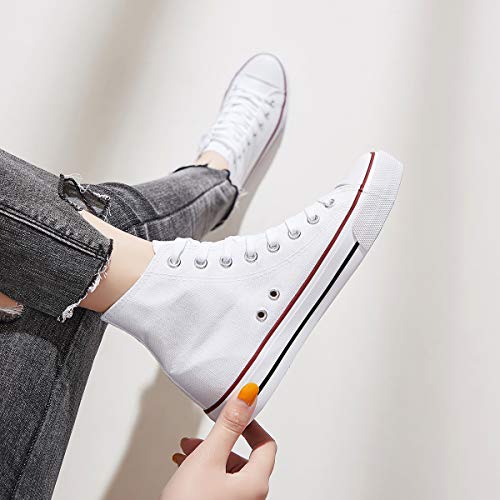 hash bubbie Women's High top Sneakers Classic High Tops Canvas Shoes for Women Lace up Tennis Shoes Fashion Canvas Sneakers Casual Shoes for Walking（ White,US8）