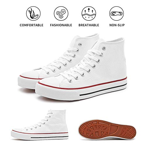 hash bubbie Women's High top Sneakers Classic High Tops Canvas Shoes for Women Lace up Tennis Shoes Fashion Canvas Sneakers Casual Shoes for Walking（ White,US8）