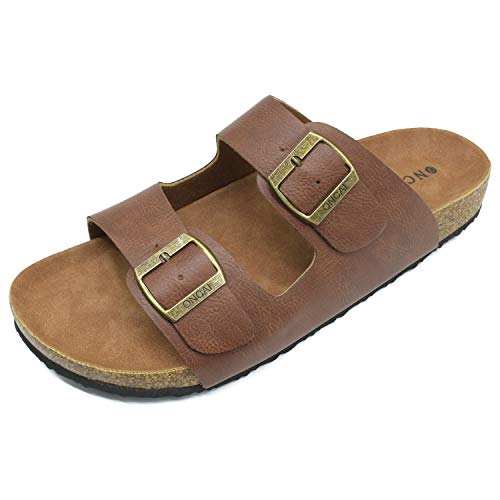 ONCAI Men's-Slide-Sandals-Beach-Slippers-Slippers Shoes Indoor and Outdoor Anti-skidding Flat Cork Sandals and Classic Summer Beach Slippers with Two Adjustable Straps Size 10