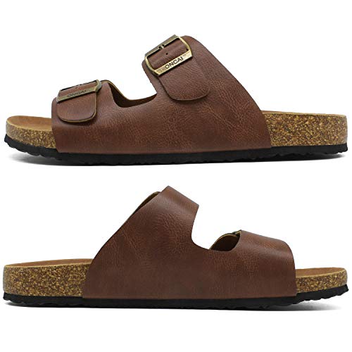 ONCAI Men's-Slide-Sandals-Beach-Slippers-Slippers Shoes Indoor and Outdoor Anti-skidding Flat Cork Sandals and Classic Summer Beach Slippers with Two Adjustable Straps Size 10