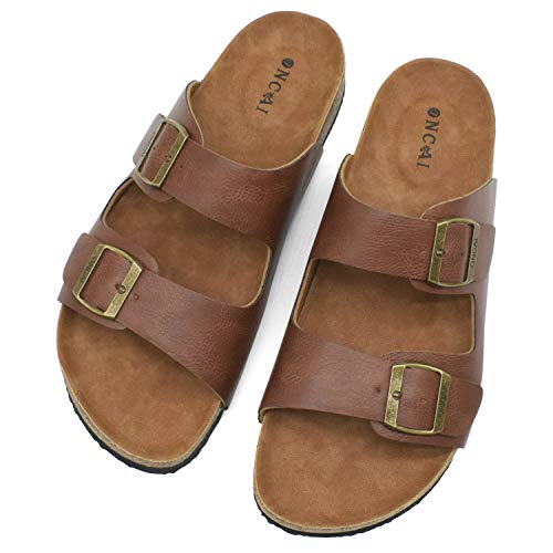 ONCAI Men's-Slide-Sandals-Beach-Slippers-Slippers Shoes Indoor and Outdoor Anti-skidding Flat Cork Sandals and Classic Summer Beach Slippers with Two Adjustable Straps Size 10