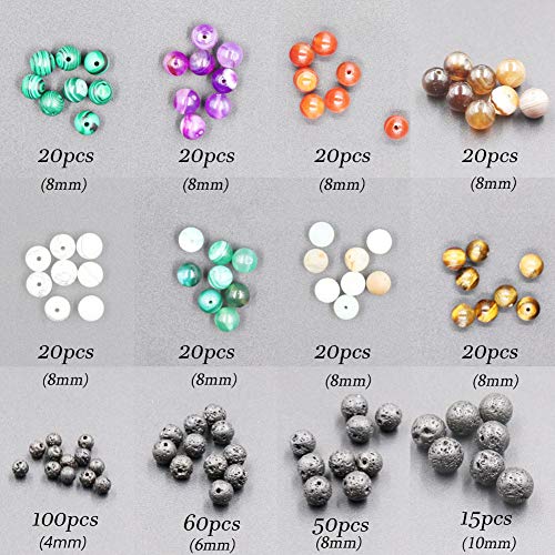 Civilipi 465pcs Stone Beads Set Lava Beads Kits Striped Beads Loose Beads with Charms Accessories Open Jump Ring for Bracelet Necklace Jewelry