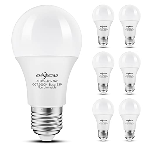 SHINESTAR 6-Pack Daylight Led Light Bulbs 60 Watt, Bright White 5000K, E26 A19 Led Bulb, Non-dimmable