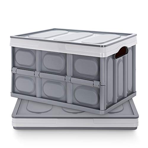 Homde 50L Storage Bins with Lids Collapsible Pack of 2 Plastic Crates Storage Container Gray Box with Handle for Shoes, Clothes, Toy, Books and Grocery (X-Large)