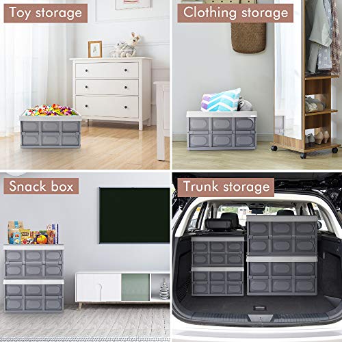 Homde 50L Storage Bins with Lids Collapsible Pack of 2 Plastic Crates Storage Container Gray Box with Handle for Shoes, Clothes, Toy, Books and Grocery (X-Large)