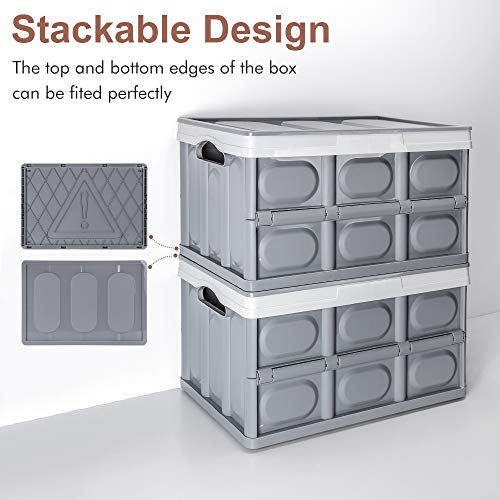 Homde 50L Storage Bins with Lids Collapsible Pack of 2 Plastic Crates Storage Container Gray Box with Handle for Shoes, Clothes, Toy, Books and Grocery (X-Large)